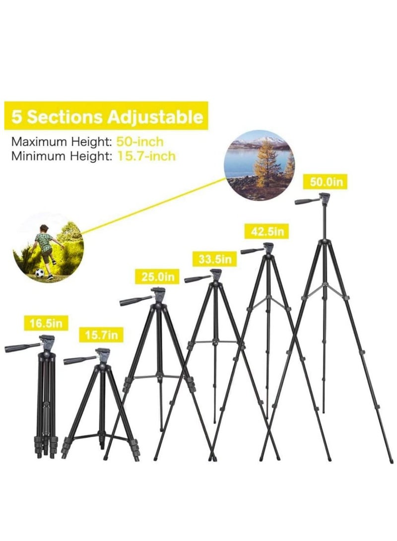 Phone Tripod, 50-inch Aluminium Travel Video Tripod Stand for Phone and Camera with Bluetooth Remote Shutter and Phone Clip, Compatible with iPhone & Android Phone - Image 2