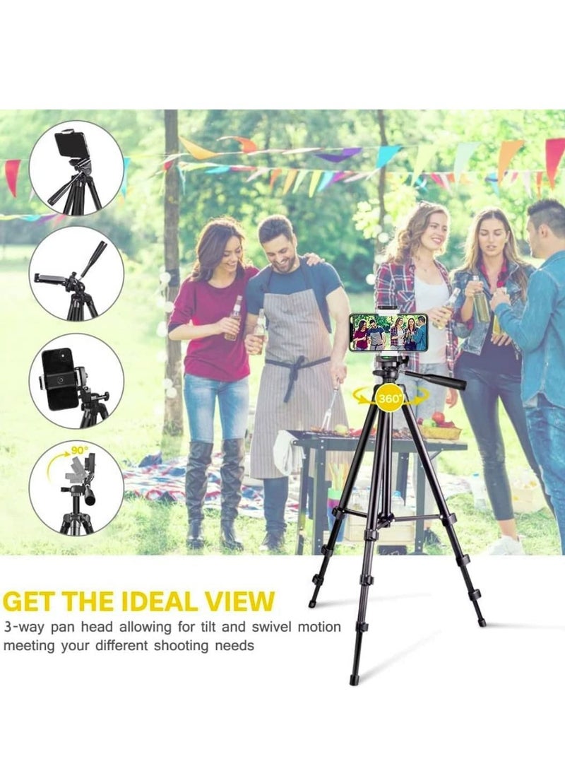 Phone Tripod, 50-inch Aluminium Travel Video Tripod Stand for Phone and Camera with Bluetooth Remote Shutter and Phone Clip, Compatible with iPhone & Android Phone - Image 4