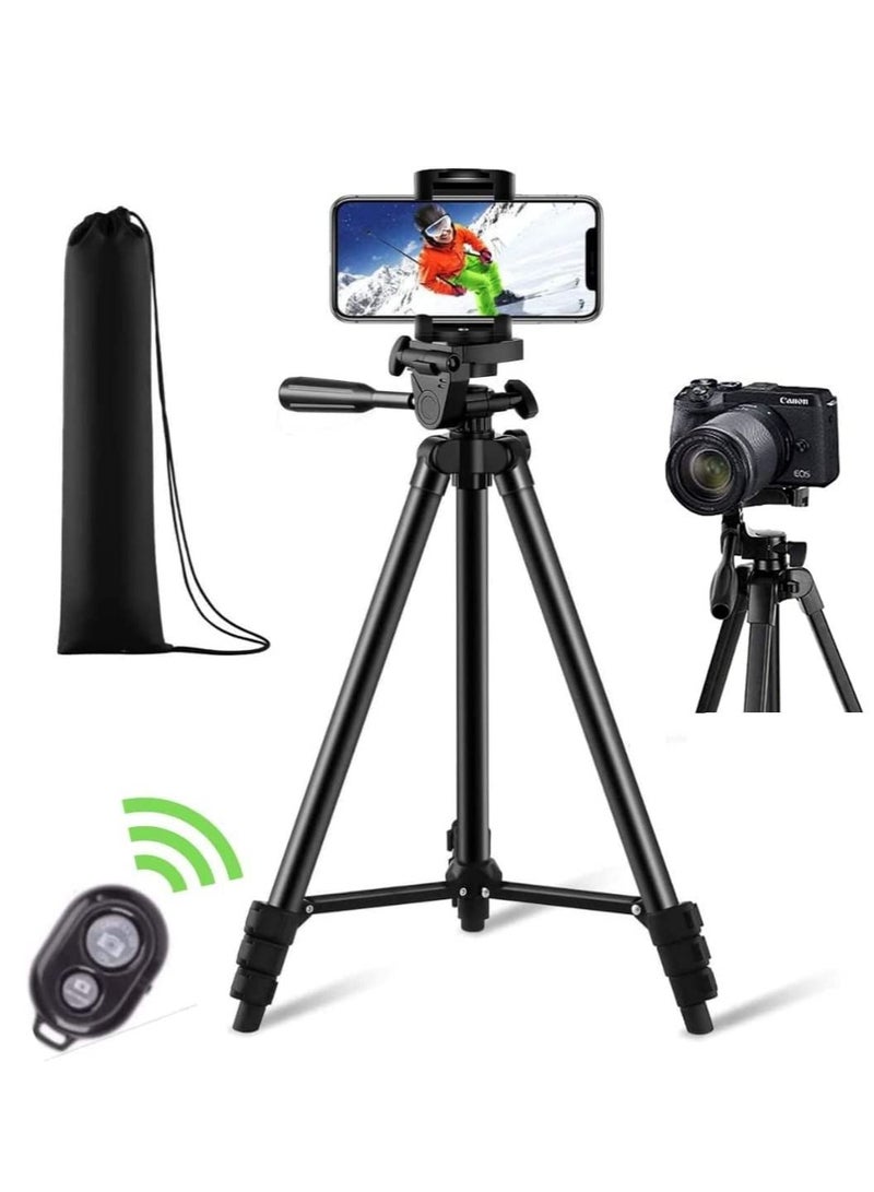 Phone Tripod, 50-inch Aluminium Travel Video Tripod Stand for Phone and Camera with Bluetooth Remote Shutter and Phone Clip, Compatible with iPhone & Android Phone - Image 1