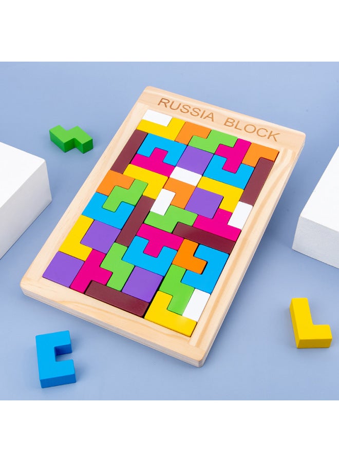 Wooden Colorful Box Tetris Building Blocks Puzzle Children's Educational Toys Geometric Three-dimensional Puzzle Building Blocks Wholesale-Color:Russian Building Blocks - Image 2