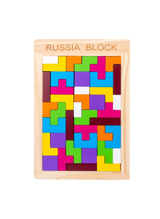 Wooden Colorful Box Tetris Building Blocks Puzzle Children's Educational Toys Geometric Three-dimensional Puzzle Building Blocks Wholesale-Color:Russian Building Blocks - Image 1
