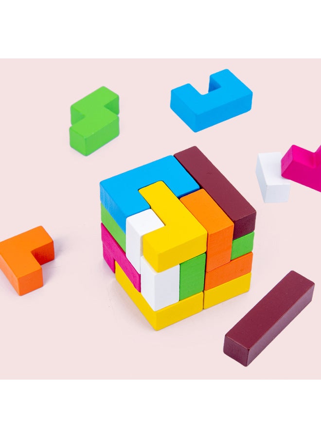 Wooden Colorful Box Tetris Building Blocks Puzzle Children's Educational Toys Geometric Three-dimensional Puzzle Building Blocks Wholesale-Color:Russian Building Blocks - Image 4