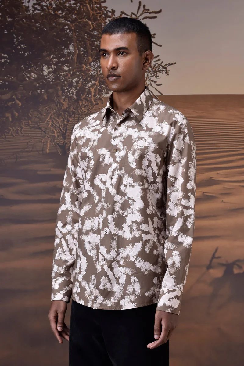 Genes Lecoanet Hemant Warm Beige Brushstroke Print Shirt