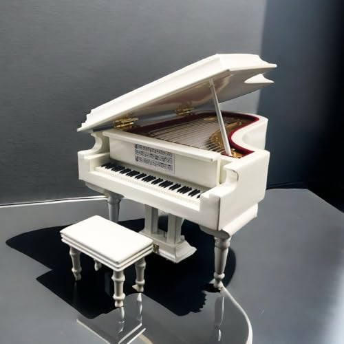 SHTWX Mylifestyle White Piano Music Box with Bench and Black Case Musical Boxes Gift for Christmas/Birthday/Valentine's Day, Melody Castle in The Sky - Image 1