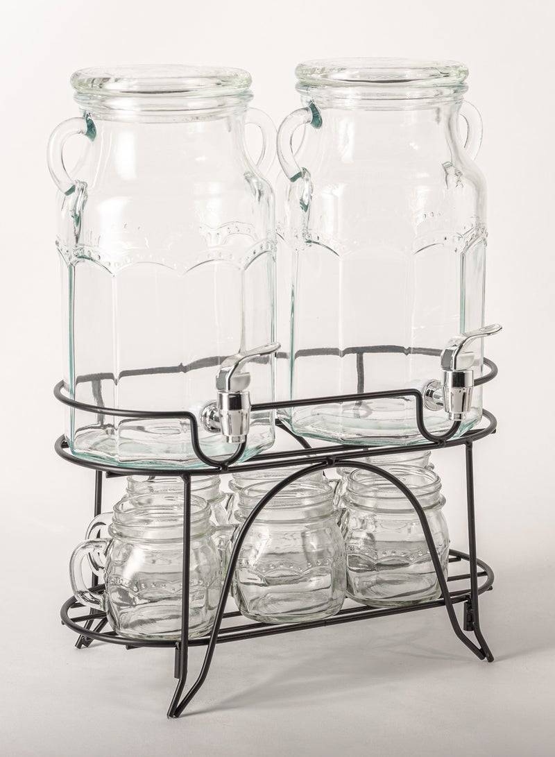 La Mesa Twin Glass Juice Dispenser with Juice Cups 9 Pcs Set 3.1 L - Image 1