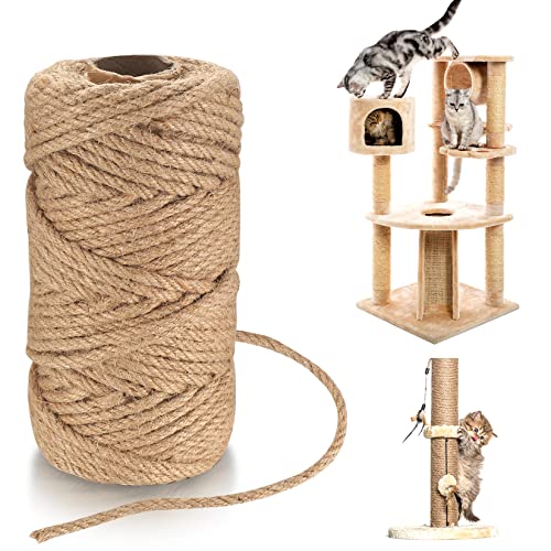 Fulushouxi 6mm Jute Rope, 164 Feet/50 m Jute Twine, Natural Hemp Rope, Heavy DutyJute Sisal String Cord Rope for DIY Arts Crafts, Gardening, Bundling, Decorating, Cat Scratching Post, Gift Wrapping (6mm x 164ft) - Image 1