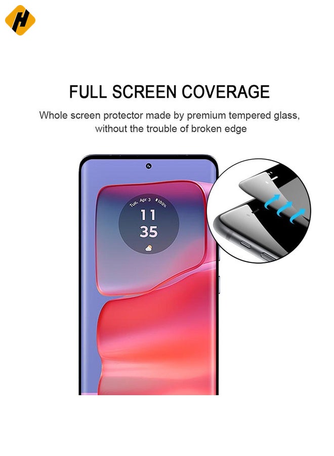 HuHa Screen Protector For Motorola Edge 50 Pro Edge Glue 9H HD 3D Curved Edge Tempered Glass Film(Black) - Image 3
