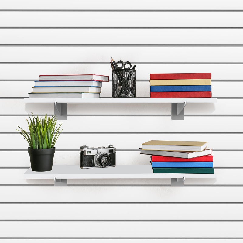 Tcevily 6 Pack White Slatwall Shelf, 15.7" x 6" Wooden Slat Wall Shelves with Metal Brackets Heavy Duty Slatwall Shelving Organizer Accessories for Home Garage (6, 15.7" x 6") - Image 3