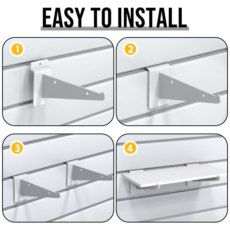 Tcevily 6 Pack White Slatwall Shelf, 15.7" x 6" Wooden Slat Wall Shelves with Metal Brackets Heavy Duty Slatwall Shelving Organizer Accessories for Home Garage (6, 15.7" x 6") - Image 4