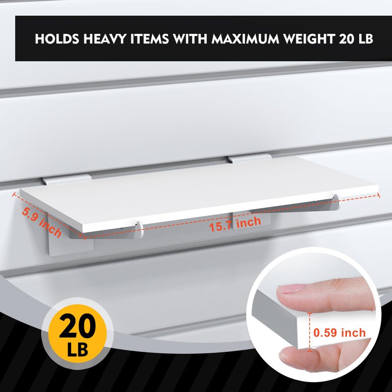 Tcevily 6 Pack White Slatwall Shelf, 15.7" x 6" Wooden Slat Wall Shelves with Metal Brackets Heavy Duty Slatwall Shelving Organizer Accessories for Home Garage (6, 15.7" x 6") - Image 2