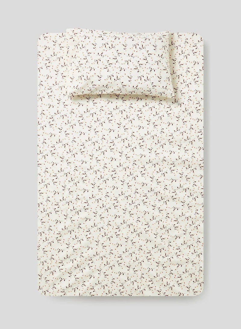 ريشا هوم 2-Piece Printed 180 TC Cotton Fitted Bedsheet Set Twin Size, Premium Collection (1 Bedsheet + 1 Pillow Cases)200x120 Cm - Image 1