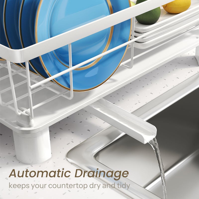 SNTD Dish Drying Rack - Small Dish Rack for Kitchen Counter, Stainless Steel Dish Drainer with Utensil Holder and Drainboard, 11" W x 15" L (White) - Image 4