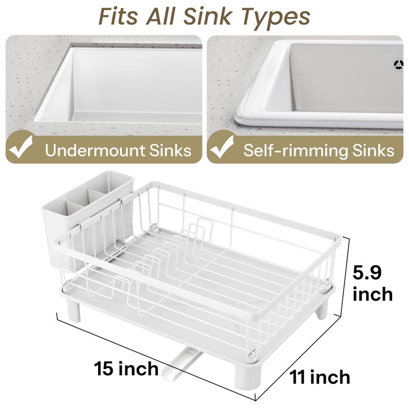 SNTD Dish Drying Rack - Small Dish Rack for Kitchen Counter, Stainless Steel Dish Drainer with Utensil Holder and Drainboard, 11" W x 15" L (White) - Image 2