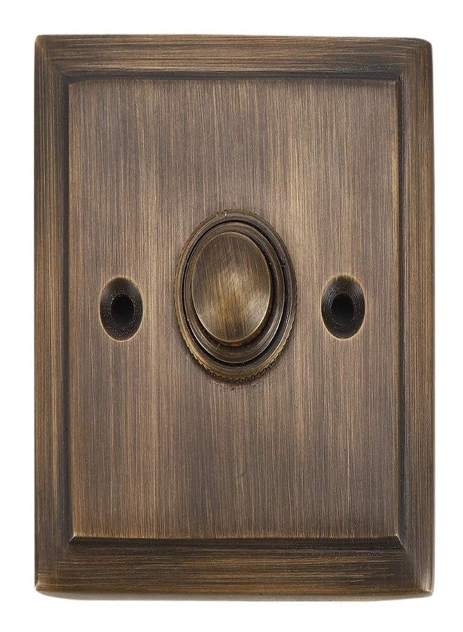 A29 Antique Brass Doorbell Button - 2 1/2" x 2 1/2" - Decorative Style Push Button in Brass with Recess Mount - Vintage Finish, Wired for Two-Wire Chimes, Weather Resistant, Easy DIY Installation - Image 1