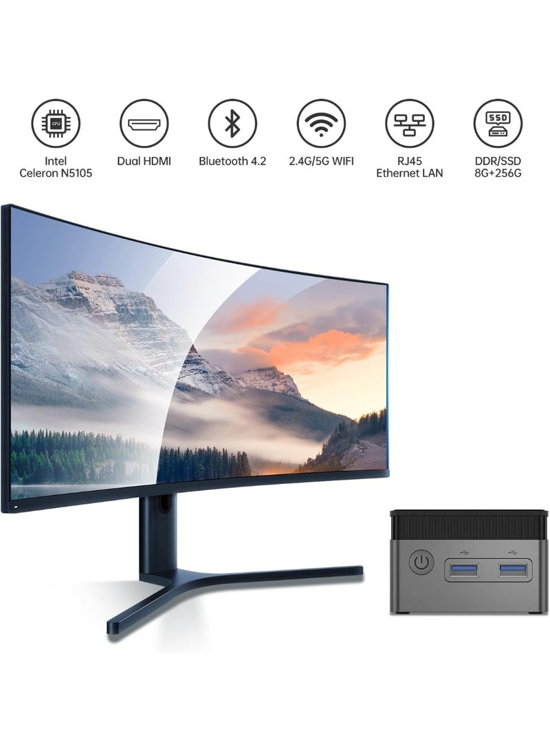 Generic Mini PC Windows 11 – Intel Celeron N5105, 8GB RAM, 256GB SSD, Small Desktop Computer with Dual HDMI, WiFi, Bluetooth, and Gigabit Ethernet - Image 2
