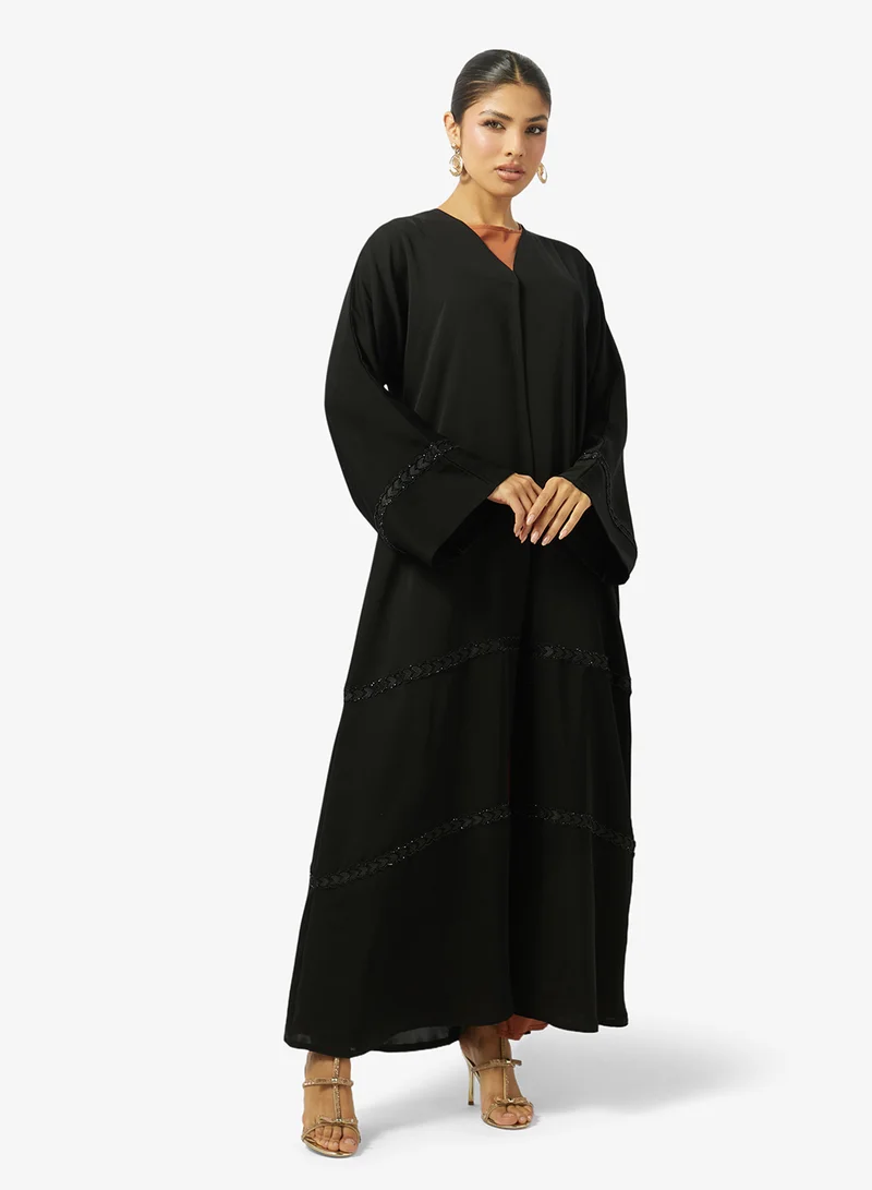 hayas closet  Embellished Open Front V Neck Abaya for Women | Best Price UAE