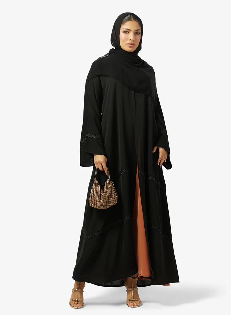 hayas closet  Embellished Open Front V Neck Abaya for Women | Best Price UAE