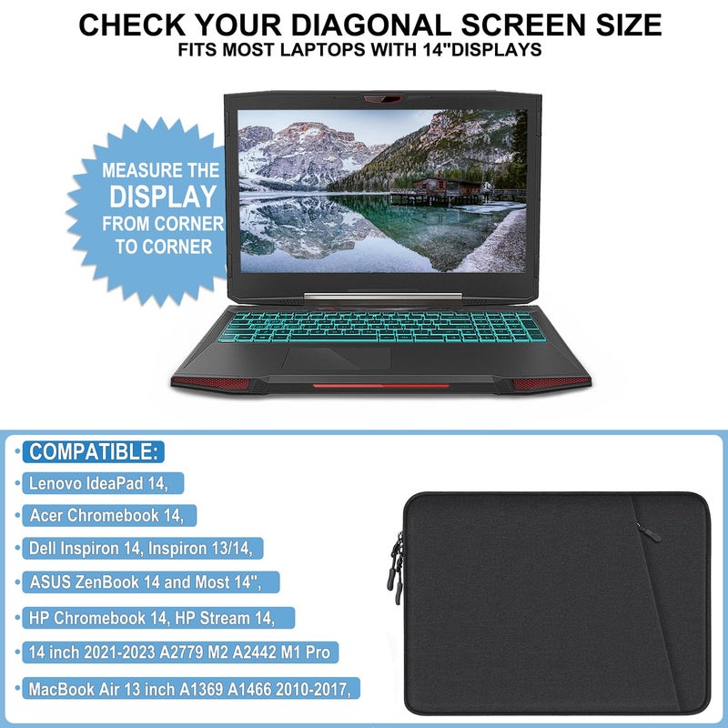 Naukay Laptop Sleeve Bag 14 inch, Shockproof Protective Computer Cover with Accessories Pocket, Portable Laptop Case Compatible for 14 inch MacBook Air/Pro, Dell, HP, Acer, Asus, Lenovo, Black - Image 4