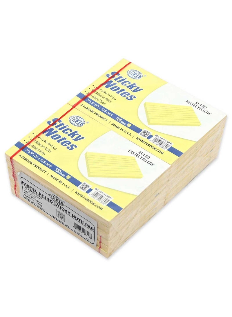 FIS Sticky Note Pad, 3X5 inches, Pack of 12, Ruled Pastel Yellow -FSPO3X5RPYL - Image 1