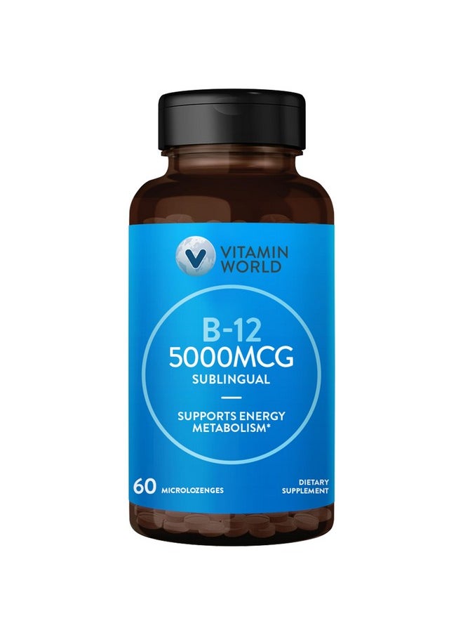 VITAMIN WORLD Vitamin World Vitamin B-12 5000 mcg. Sublingual 60 Microlozenges, Supports Energy Metabolism, Supports Heart Health  - Image 1