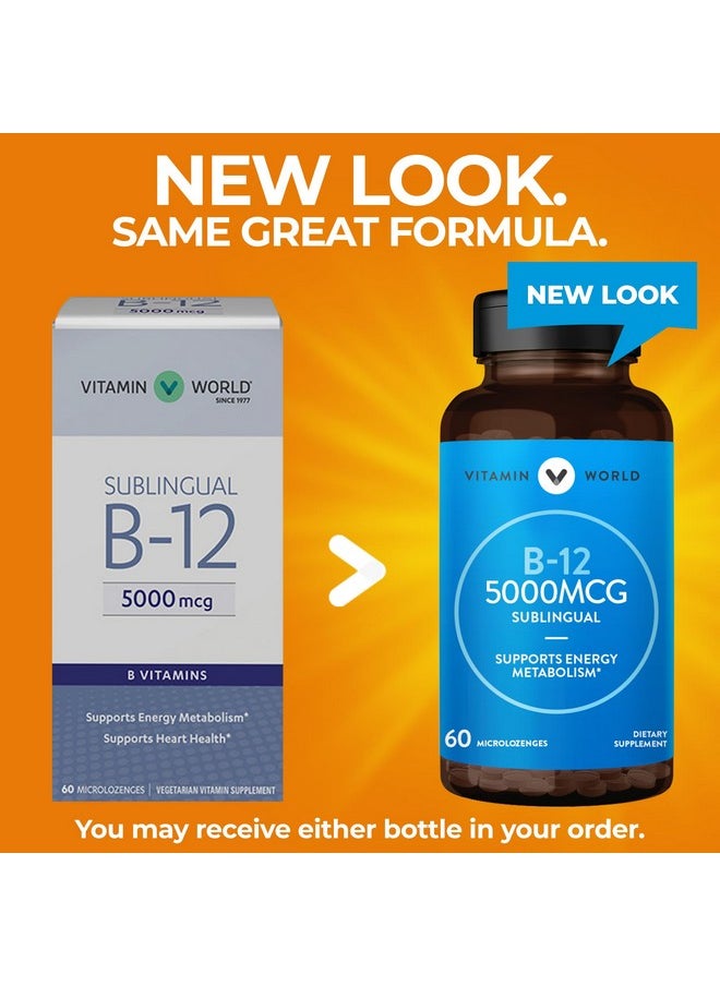 VITAMIN WORLD Vitamin World Vitamin B-12 5000 mcg. Sublingual 60 Microlozenges, Supports Energy Metabolism, Supports Heart Health  - Image 2