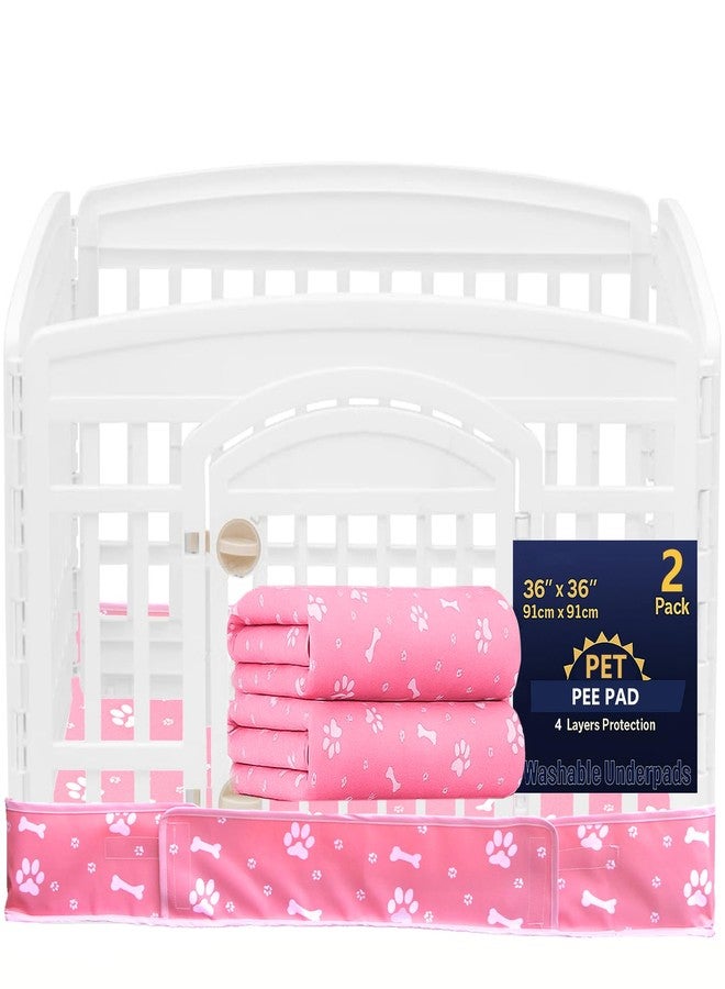 THINMUHAND 2 Pack Dog Playpen Bottom Pad Fits for 36 Inch 4 Panels Exercise Pet Playpen, Dog Crate Pad Puppy, Hoop and Loop Design (Note: Playpen Not Included). (Pink) - Image 1