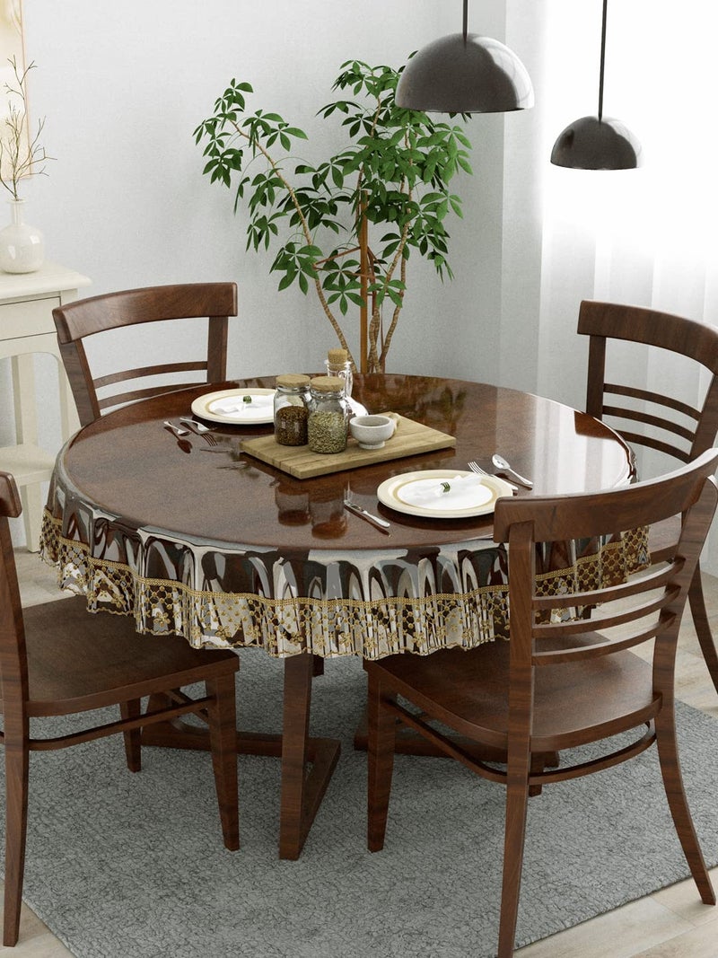 Clasiko 4 Seater Dining Table Cover; 60x60 Inches; Material - PVC; Shape - Round; Pack of 1; Anti Slip; Golden Lace - Image 2