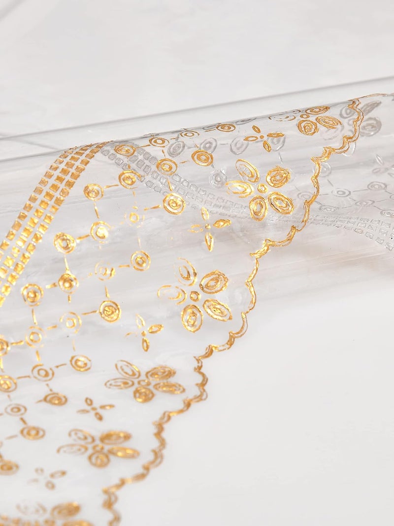 Clasiko 4 Seater Dining Table Cover; 60x60 Inches; Material - PVC; Shape - Round; Pack of 1; Anti Slip; Golden Lace - Image 4