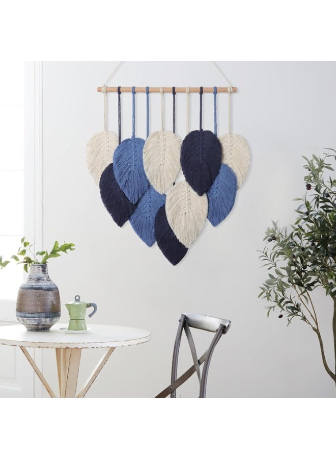 انتيكيانو ريشة مكرمية للتعليق على الحائط بتصميم اوراق شجر بوهو مصنوع يدويا اخضر سيج وبيج - Image 3