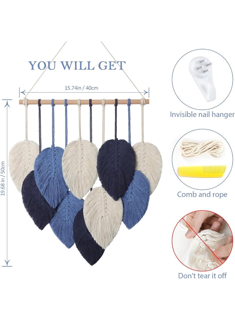 انتيكيانو ريشة مكرمية للتعليق على الحائط بتصميم اوراق شجر بوهو مصنوع يدويا اخضر سيج وبيج - Image 2