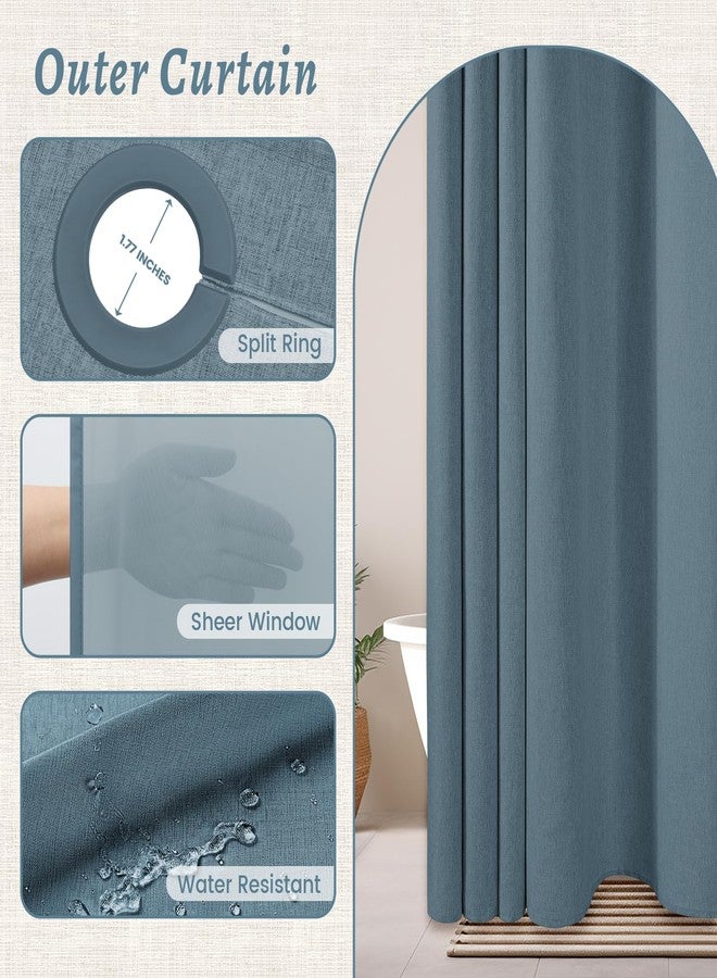 WONICY No Hook Shower Curtain with Snap in Liner, Polyester Textured Shower Curtain with Liner Set, Waterproof Washable Hotel Style Shower Curtains for Bathroom, 71Wx74H, Blue Grey - Image 3