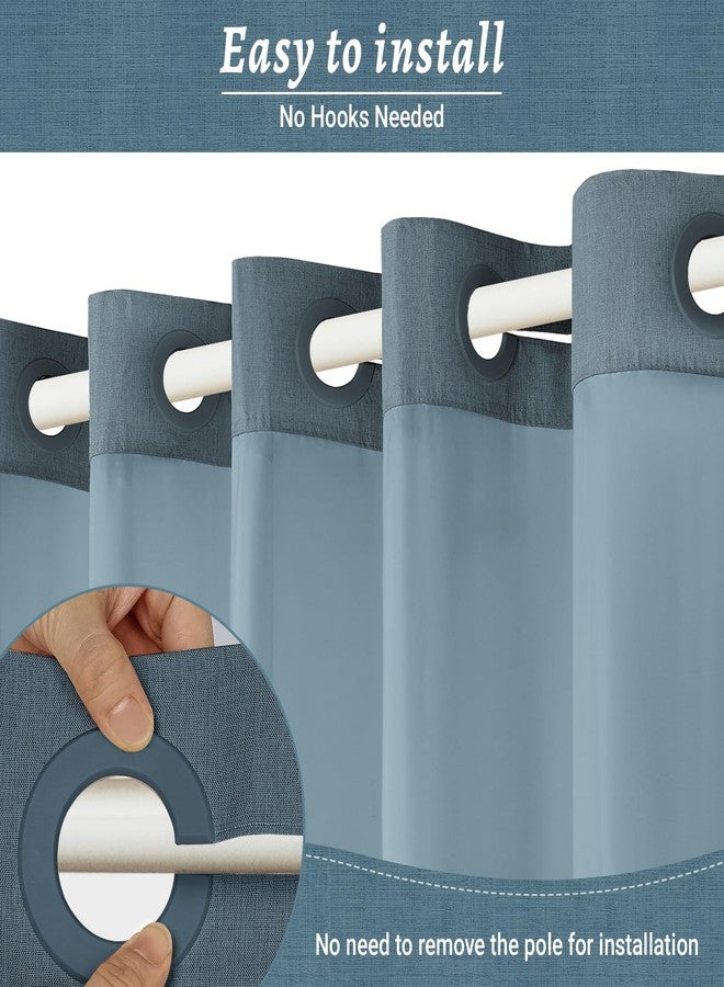 WONICY No Hook Shower Curtain with Snap in Liner, Polyester Textured Shower Curtain with Liner Set, Waterproof Washable Hotel Style Shower Curtains for Bathroom, 71Wx74H, Blue Grey - Image 2