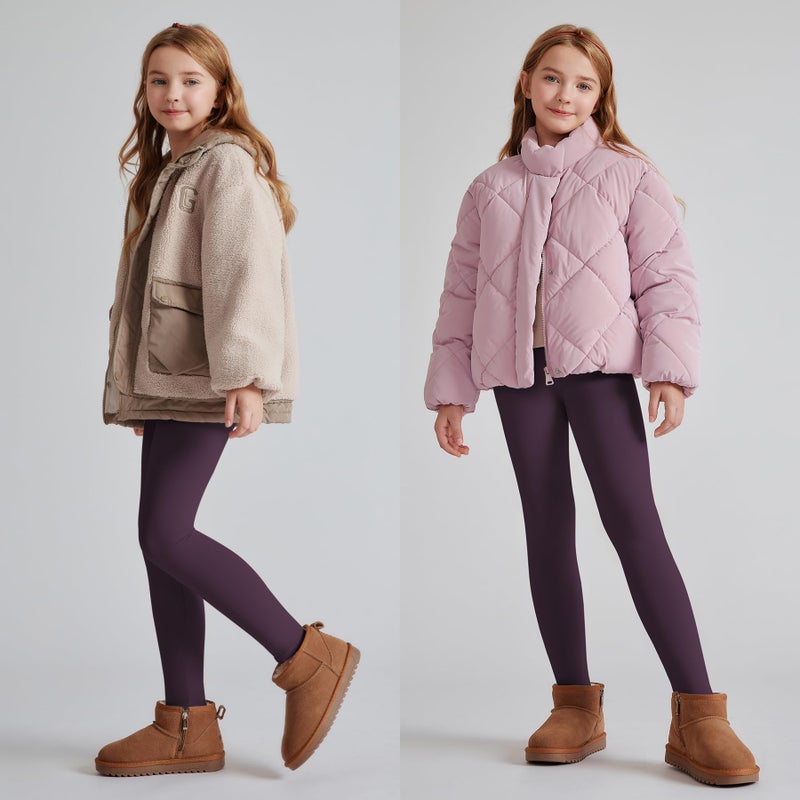 Quedoris Girls 3-Pack Fleece Lined Leggings Black Dark Grey Grape Purple Fall 130Y - Image 3