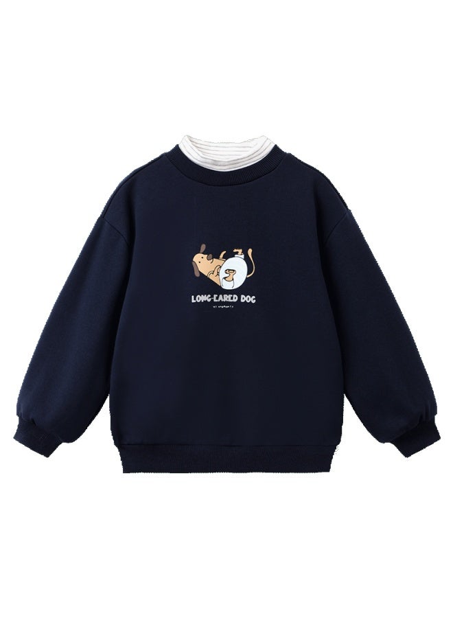 Les enphants Liyingfang Kids Hoodie Boys Fleece Sweatshirt Baby Top Autumn Light Night Navy 130 CM - Image 2