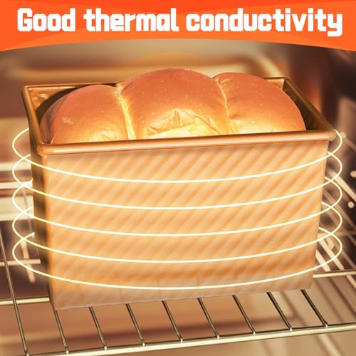 Cayanmydery 2 Pack Pullman Loaf Pan with Lid, 1 lb/0.5 lb Dough Capacity, Carbon Steel Corrugated, Non-Stick Sandwich Bread Loaf Pan with Lid - Image 5