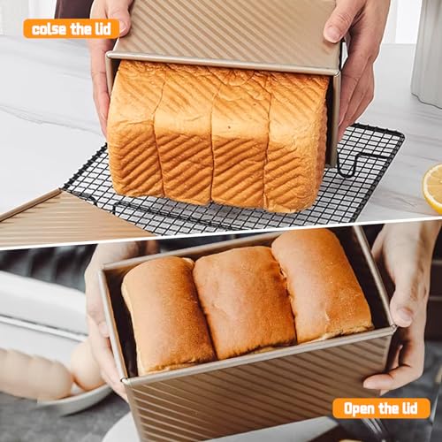 Cayanmydery 2 Pack Pullman Loaf Pan with Lid, 1 lb/0.5 lb Dough Capacity, Carbon Steel Corrugated, Non-Stick Sandwich Bread Loaf Pan with Lid - Image 4