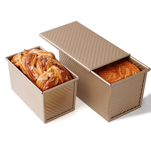 Cayanmydery 2 Pack Pullman Loaf Pan with Lid, 1 lb/0.5 lb Dough Capacity, Carbon Steel Corrugated, Non-Stick Sandwich Bread Loaf Pan with Lid - Image 3