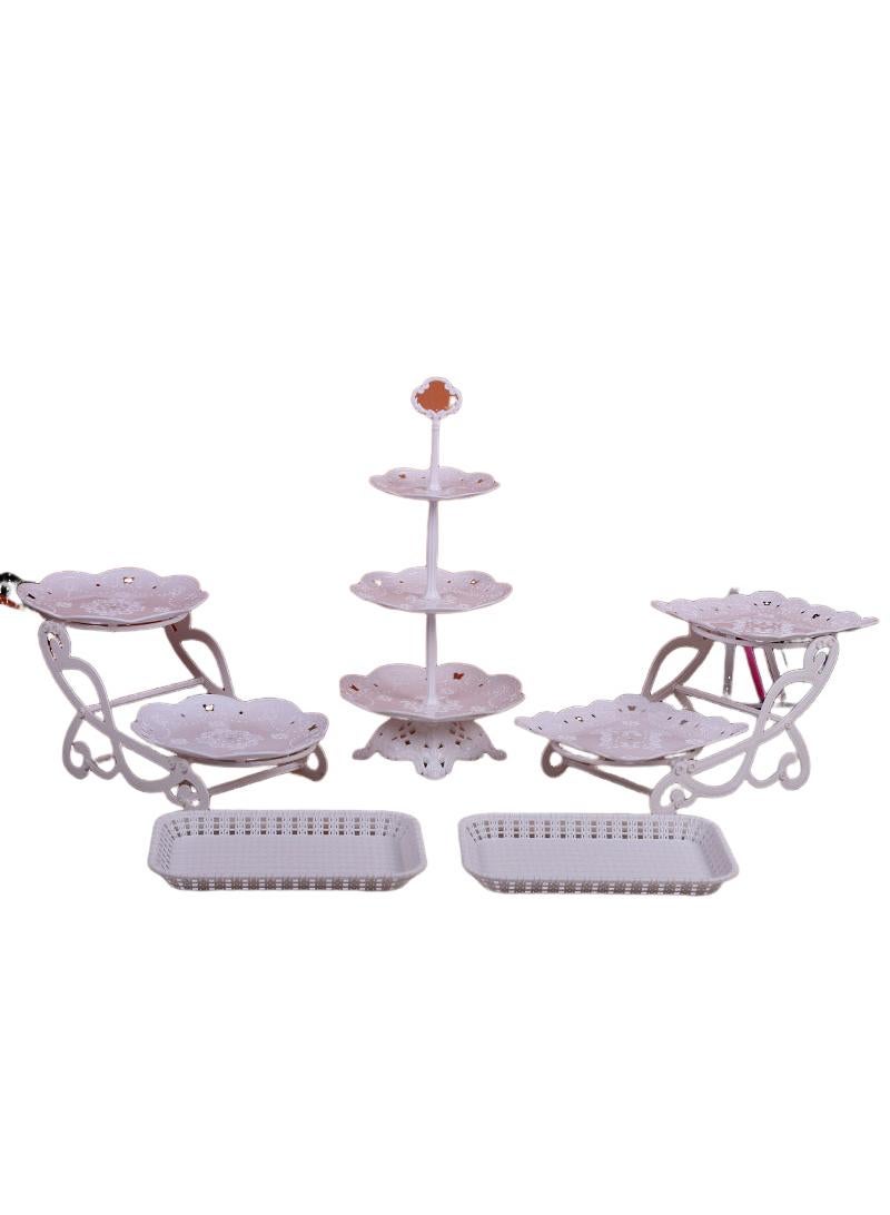 Bluejw 5-Piece Cake Dim Sum Tray Shelf Set Plastic Cake Stands Set White  - Image 1