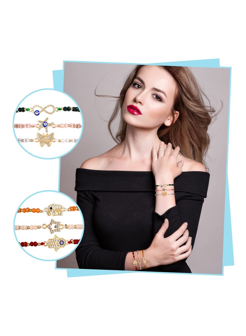 KASTWAVE 24 Pieces Evil Eye Bracelets Colorful Evil Eye Beaded Bracelets Mexican Boho Handmad Bracelets Adjustable Good Luck Amulet Bangle for Women - Image 5