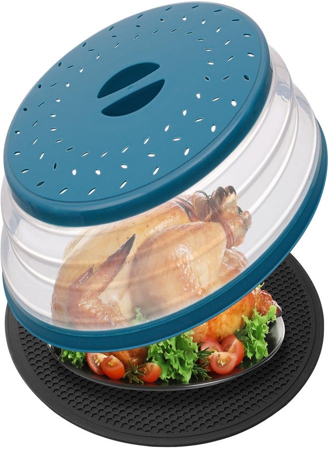 WENWELL Large Microwave Splatter Cover & Silicone Mat,12 Inchs Vented Collapsible Guard dish Plate lid & Round Kitchen mat for food - Image 1