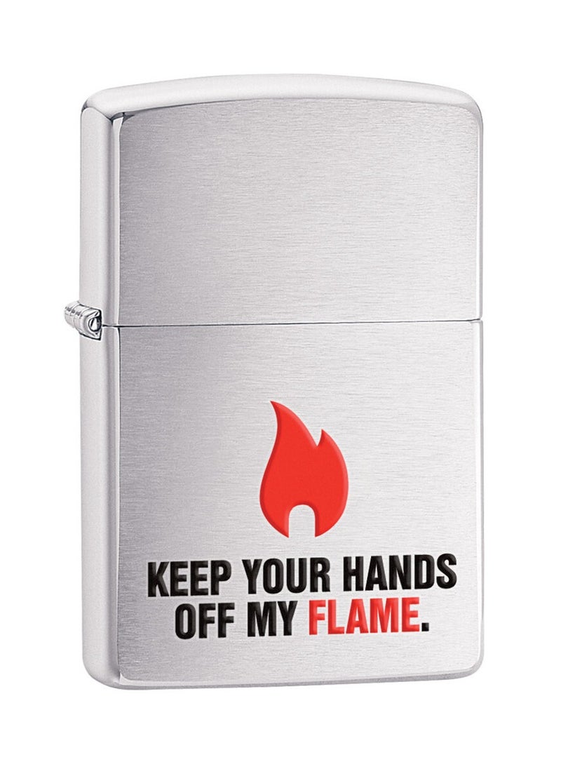 Zippo Zippo Brushed Chrome Keep Your Hands Off My Flame Lighter  - Image 1