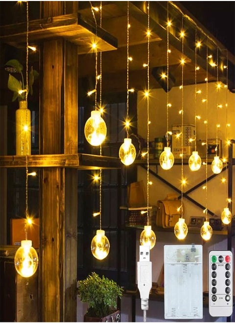 Diwali Decorations for Home with 8 Flashing Modes, Remote Control, USB and Battery Box Powered, Wish Ball Curtain Lights for Wedding Party Bedroom Home Decor