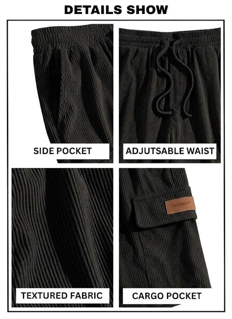 SMOWKLY Authentics Classic Men's Ribbed Polycotton Relaxed Fit Cargo Stretch Shorts || Half Pant with Drawstring & 4 Pockets || Lightweight & Quick Dry (1668_BK_S) Black - Image 2