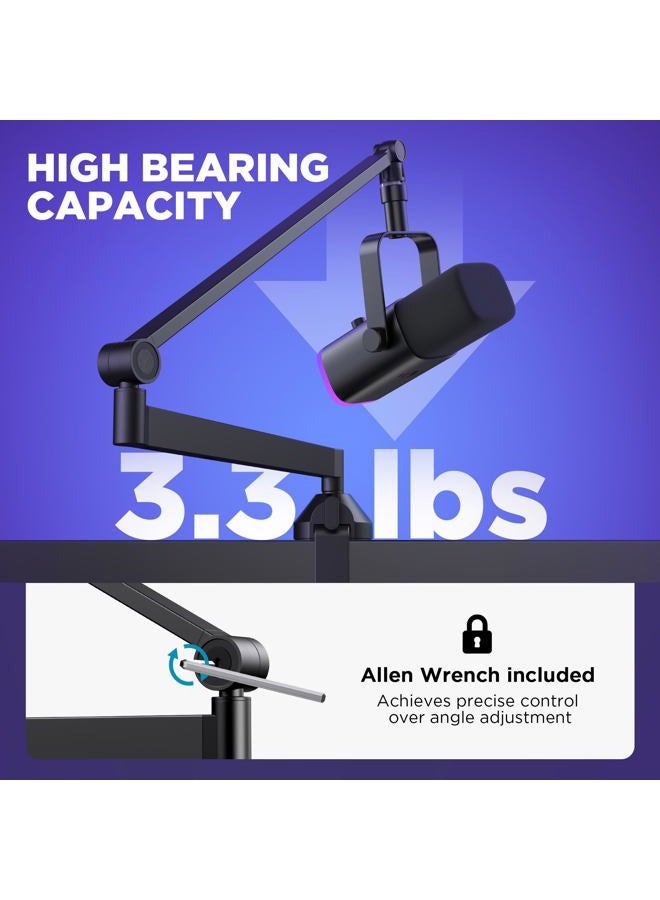 InnoGear Boom Arm, 360° Rotatable Low Profile Mic Arm Microphone Stand, Foldable Desk Microphone Arm for Fifine AM8 K669B Blue Yeti HyperX QuadCast SoloCast AT2020, with Mic Clip 3/8" to 5/8" - Image 3
