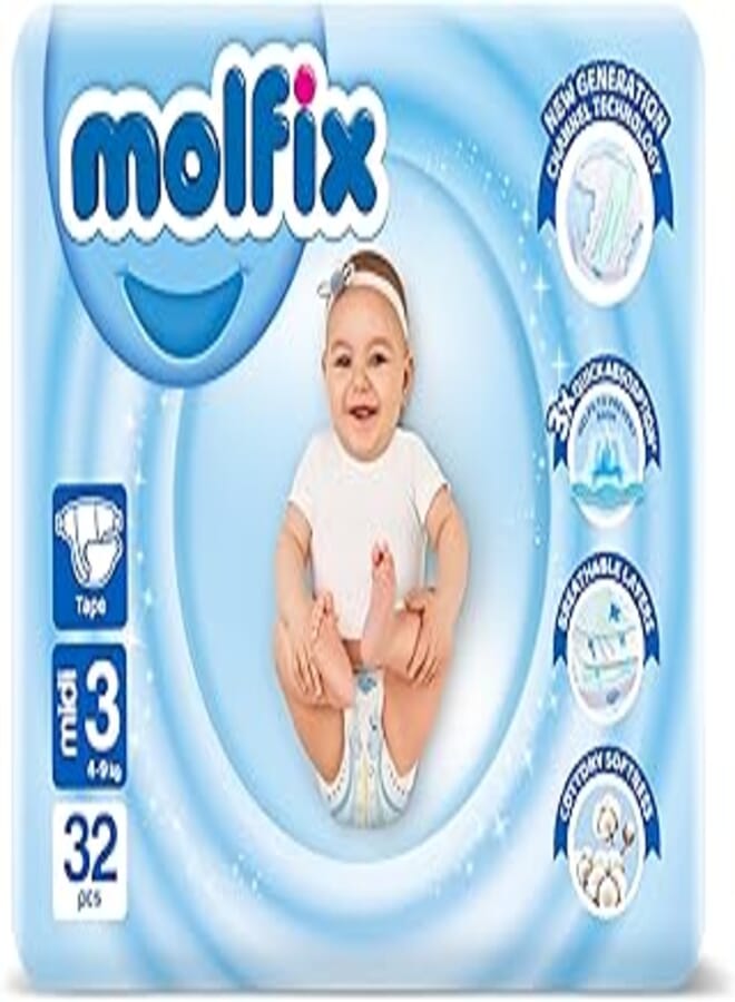 Molfix - Baby Diapers - Twin Pack - Midi Size 3 - 32 Pieces