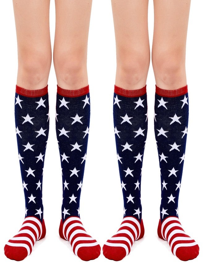 أمريكان تريندز جوارب بنجوم وخطوط العلم الأمريكي للبيسبول والسوفتبول وكرة القدم الأمريكية، مناسبة للشباب والكبار من الأولاد والبنات والنساء والرجال، عبوة من قطعتين - Image 1