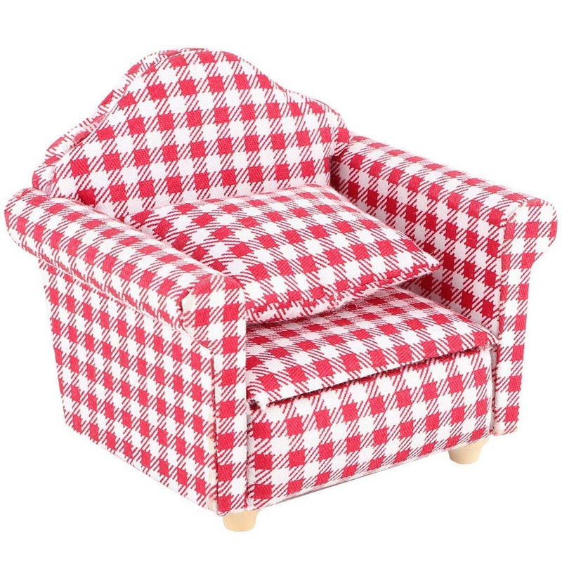 SXFSE Dollhouse Sofa Arm Chair 112 Scale Wooden Dollhouse Miniature Funiture Decor Couch with Pillow - Image 3