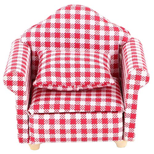 SXFSE Dollhouse Sofa Arm Chair 112 Scale Wooden Dollhouse Miniature Funiture Decor Couch with Pillow - Image 5