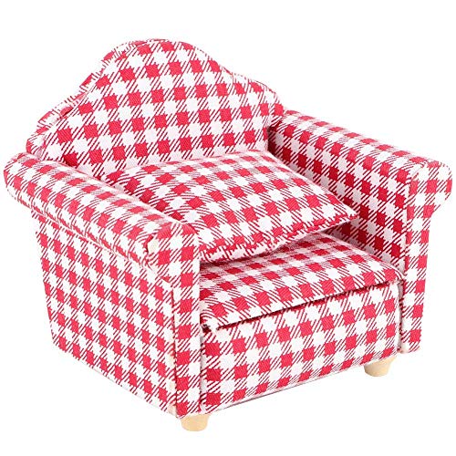 SXFSE Dollhouse Sofa Arm Chair 112 Scale Wooden Dollhouse Miniature Funiture Decor Couch with Pillow - Image 1