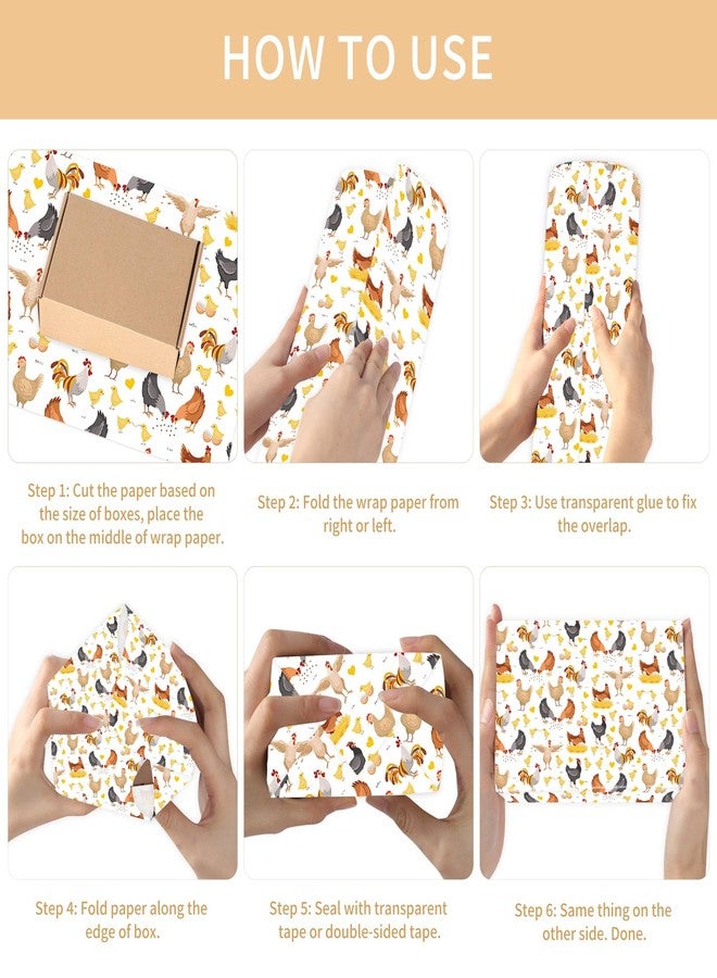 EoBeCy Farm Chicken Wrapping Paper, 12 Sheets Folded Gift Wrap for Birthday Chriatmas Holiday, 6 Cute Hen Rooster Designs for Farmhouse DIY Crafts, 20 x 28 inch Folded Flat for Kids Adults Party Supplies - Image 4
